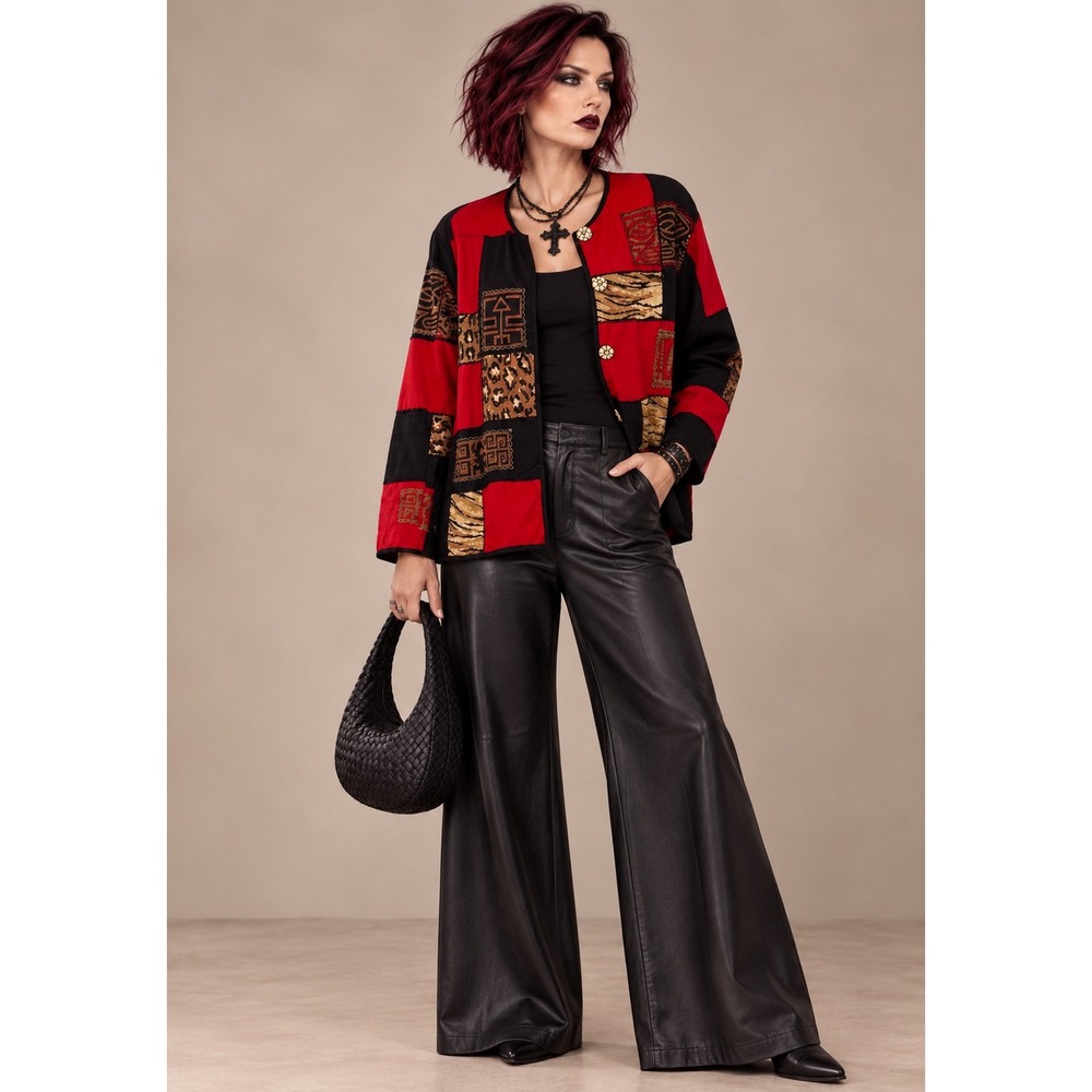Allure 100% Silk Patchwork Jacket XL Safari Animal Print Boho Artisa